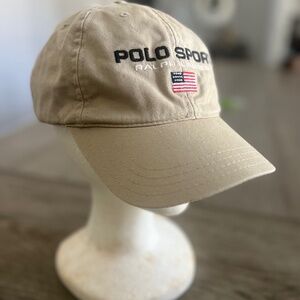 Polo Ralph Lauren Baseball Cap Tan Embroidered American Flag Made in USA